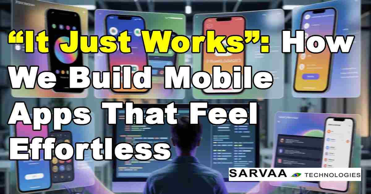 Thumbnail for blog: Banner image showing a mobile app development concept with connected UI elements, symbolizing code, usability, and clean design.